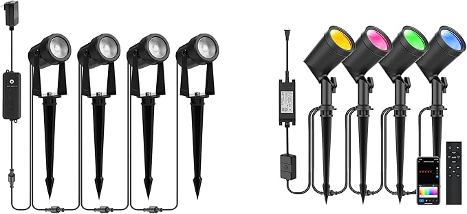 ZYAN 4 Pack Outdoor LED Landscape Spotlights with Sensor &amp 4 Pack 24W Smart Landscape Lights