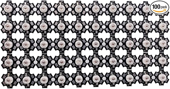 100pcs 3W High Power LED Diodes Cold Warm White Red Green Blue Yellow 660nm 445nm Plant Grow Light Source with 20mm Star PCB (Red 620nm-625nm)