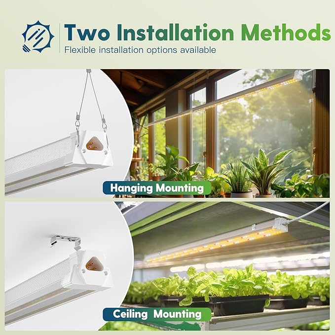 FREELICHT 2 Pack 4FT LED Grow Light 40W (250W Equivalent) Full Spectrum Sunlight Growing Lamp Fixture Linkable Hanging Plant Light for Hydroponic Indoor Plants Seeding Plug-in with On/Off Switch