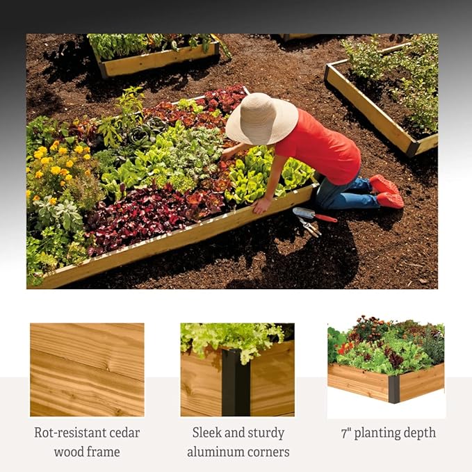 Gardener's Supply Company Cedar Raised Garden Bed | Weather Resistant Outdoor Square Planter Box for Plants Herbs Flowers &amp Vegetables with Rust-Proof Aluminum Corners