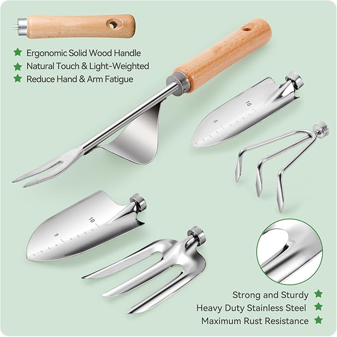 Gardening Tools Set 9-Piece Heavy Duty Hand Tools Weed Puller Tool Pruning Shears Bonsai Tools Hedge Clippers Garden Shovel Garden Scissors with Fashion Organizer Handbag Gift for Women mom