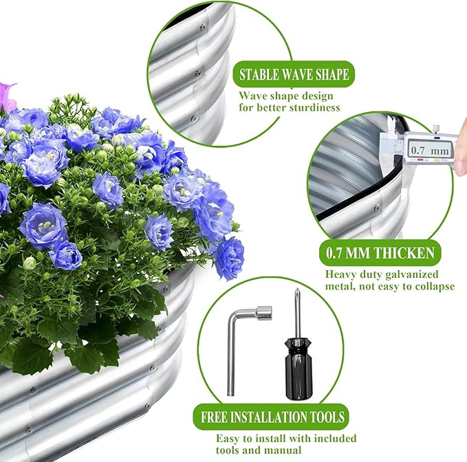 Galvanized Raised Garden Bed Outdoor 4x2x1ft Large Planter Raised Bed Kit with Safety Edging and Gloves Stainless Metal Raised Planter Box for Gardening Vegetables Herb Fruits Flowers