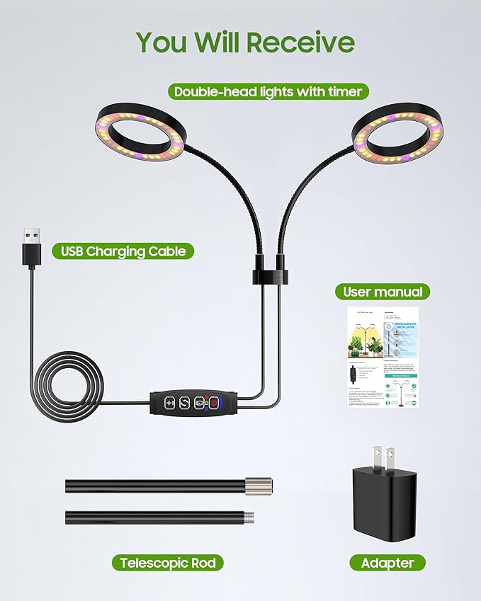 Grow Lights for Indoor Plants Full Spectrum LED Plant Light with Metal Base Plant Growing Lamps with Timer 3/9/12H 3 Color Modes 6 Brightness Levels 25-38'' Adjustable Height
