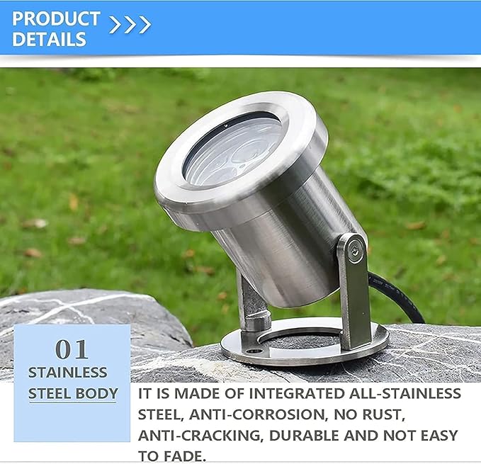Submersible LED Swimming Pool Light - IP68 Waterproof Garden Pond Lights 304 Stainless Steel Fountain Decoration Underwater Landscape Lights(Red Light)