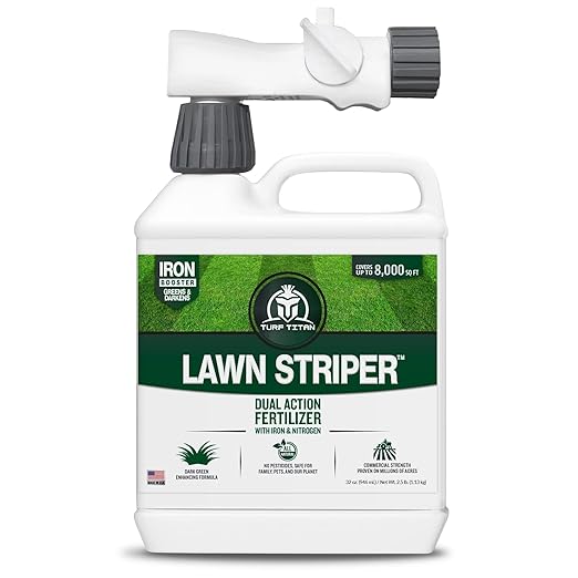 Turf Titan Lawn Striper Hose End – Iron &amp Nitrogen Fertilizer to Promote Dark-Green Stripe-Defined Turfs – Kids &amp Pet Safe Natural Lawn Fertilizer – Green Grass Solution – 6000 Sq Ft (32 oz