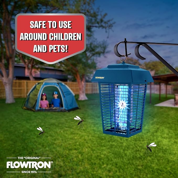 Flowtron Bug Zapper 1 Acre of Outdoor Coverage with Powerful 40W Bulb &amp 5600V Instant Killing Grid Electric Insect Fly &amp Mosquito Zapper Made in The USA - Blue Color