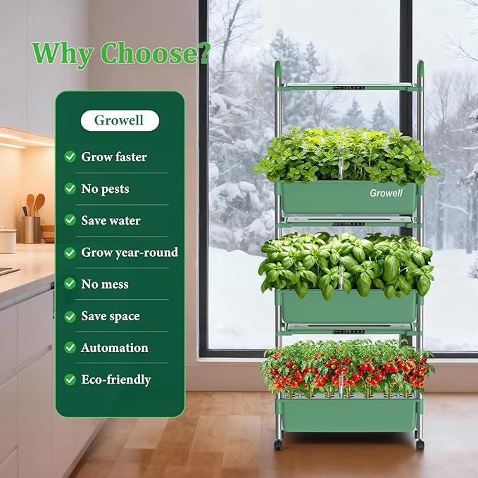 Hydroponics Growing System Kit 81 Pods Vertical Indoor Herb Garden with Smart LED Grow Light Auto Circulating Water Pump Each Tier 42L Hydroponic Gardening Systems for Ideal Gifts (Green)