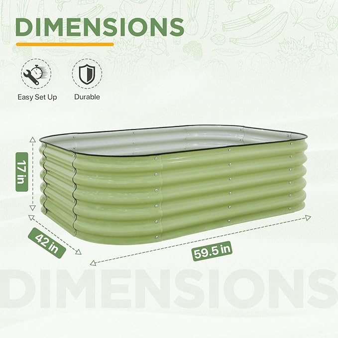 EAGLE PEAK 17'' Tall Outdoor Galvanized Raised Garden Bed Planter Planter Boxes for Outdoor Plants Vegetables Flowers and Herbs 6 in 1 Modular Design Olive Green