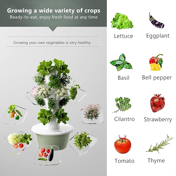 Vertical Hydroponics Growing SystemIndoor Outdoor Self-Watering Hydroponic Tower Garden Planter Tower with Pump for Herbs Fruits and Vegetables(20.8 Dx64.9 H 9 Tier)