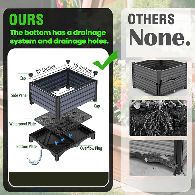 3PCS Raised Garden Beds Outdoor with Legs Planter Box 47x20x21in Reinforced Support Rods Drainage Grid Multi-Combination Options for Vegetables Flowers Herbs Ideal for Balcony Patio Gardening