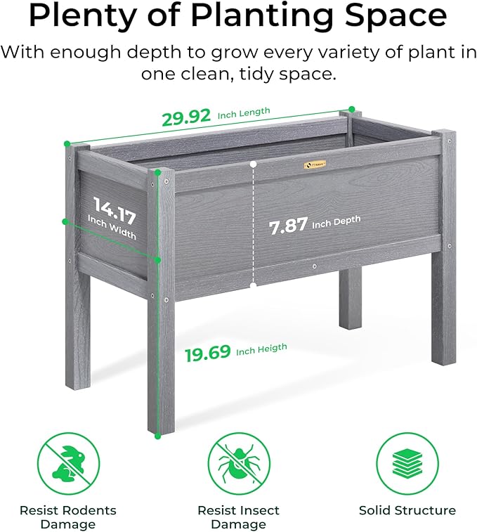 TT Nature HDPE Raised Garden Bed with Legs Outdoor Elevated Planter Box for Vegetables Herbs &amp Flowers Weather-Resistant Raised Garden Beds for Patio Balcony &amp Backyard Gardening