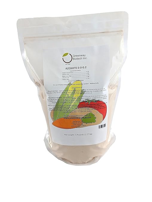 Greenway Biotech Azomite Rock Dust Volcanic Ash Organic Fertilizer with Micronutrient and Trace Minerals- Natural Mineral Soluble Plant Fertilizers for Enhances and Increases Crop Yield (5 Pounds)