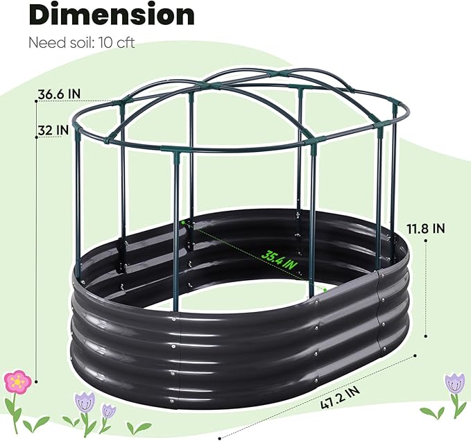 KING BIRD Raised Garden Bed with Cover Galvanized Oval Planter Garden Box Outdoor for Gardening Vegetables Flowers 47.2x35.4x11.8 in Clear