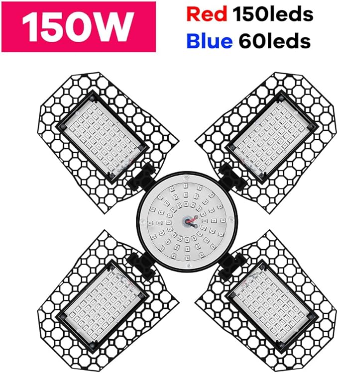 4Pack 150W E26/E27 Full Spectrum Plant Bulb LED Deformable Indoor Growing Lights AC100-277V Hydroponic Fill Lamp Red Blue Succulent Seedling Cultivate Light 110V Greenhouse Tent Fruit Flowers Lighting