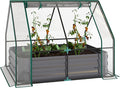Outsunny 4 x 3 x 3ft Raised Garden Bed with Mini Greenhouse Galvanized Raised Garden Bed with Cover for Herbs and Vegetables Small Greenhouse for Patio Garden Balcony Clear and Dark Gray