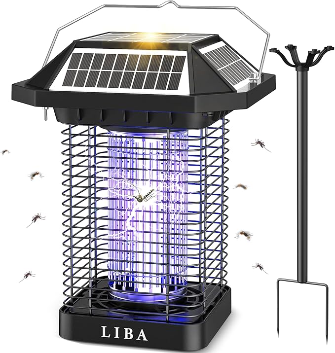 LiBa Solar Bug Zapper Outdoor 2 in 1 Mosquito Zapper Cordless &amp Rechargeable Solar Insect Killer Lamp 3500V Mosquito Catcher Decor Light for Patio Garden Backyard