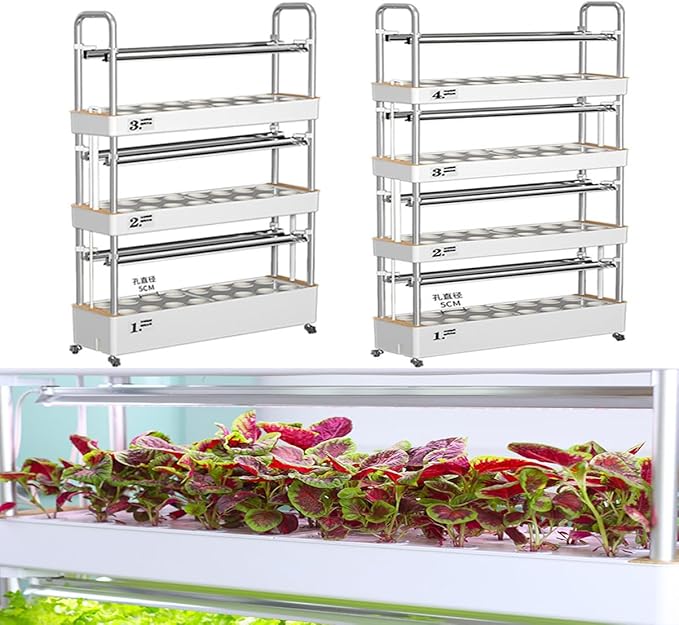 Indoor Garden Hydroponics Growing Sys-tem 48/64/90/120 Hole Hydroponics Tower Smart Hydroponic Garden with LED Light for Home OfficeClayPebbles-48holes