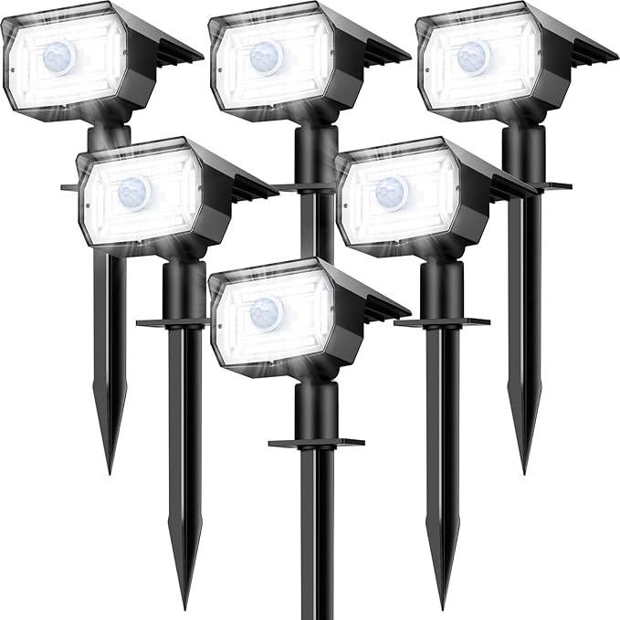 nipify 6 Pack Solar Lights Outdoor Waterproof Motion Sensor Spot Lights 3 Modes Solar Powered Spotlights 2-in-1 Auto On/Off Landscape Lighting for Outside Yard Wall Garden Cool White