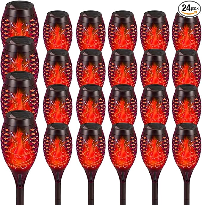 Solar Flashlight Light with Flickering Flame Multi-Piece Outdoor Solar Lights Outdoor Waterproof Solar Garden Lights for Decorative Paths Patio and Deck Outdoor Lighting（Red (24)