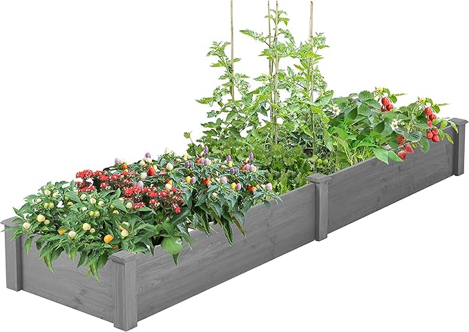 96 x 28 x 10 in Wooden Horticulture Raised Garden Bed Divisible Outdoor Elevated Planting Planter Box for Flowers Vegetables Herbs in Backyard Patio Outdoor Natural Wood Gray