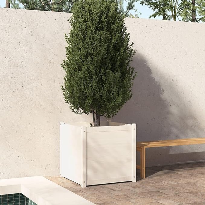 Solid Pinewood Garden Planter - Durable White Basket for Raised Bed Fencing Patio Walls &amp Garden Landscape - 27.6 in. Cages Steel Galvanized
