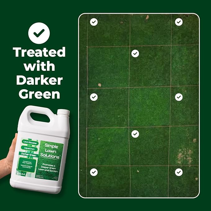 Simple Lawn Solutions - Liquid Iron Fertilizer Darker Green - Chelated Micronutrients - Concentrated Spray Booster for Turf Grass Indoor Plants and Outdoor Garden (1 Gallon)