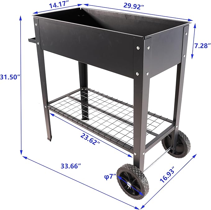 Mobile Metal Raised Garden Bed Cart with Legs Elevated Tall Planter Box with Wheels for Outdoor Indoors House Patio Backyard Vegetables Tomato DIY Herb Grow (Black)