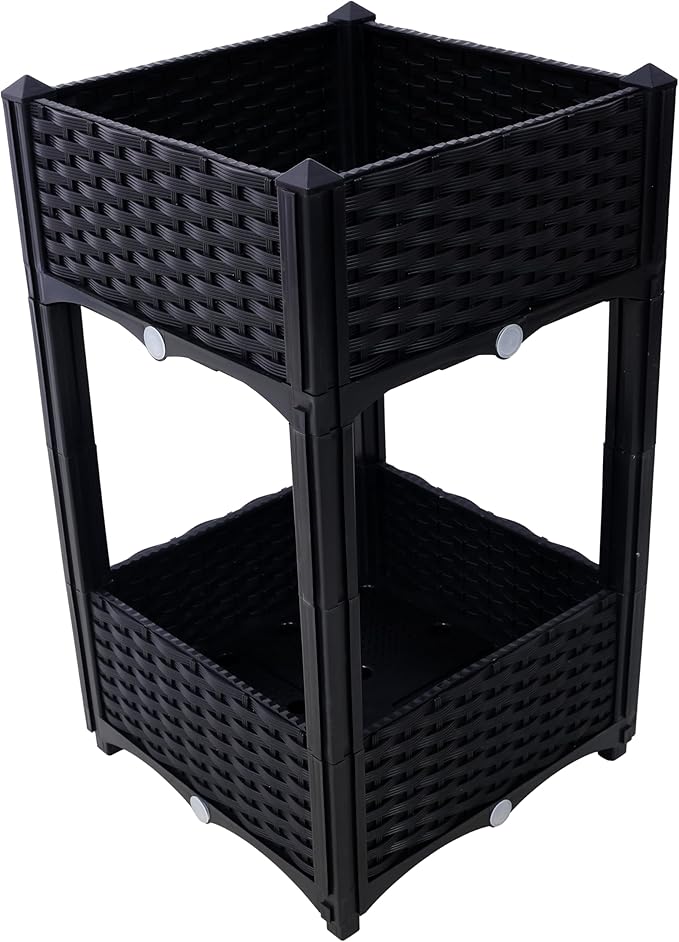 Planter Raised BedsElevated Planter Garden Box with Drainage Plug Raised Garden Beds for VegetableFlowerHerbBlack