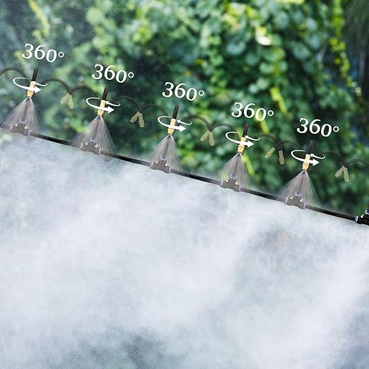 Geelin 49.21ft Garden Drip Irrigation System 360° Adjustable Watering Kit with 16 Nozzles Automatic Irrigation Watering Misting System for Greenhouse Yard Lawn Plant