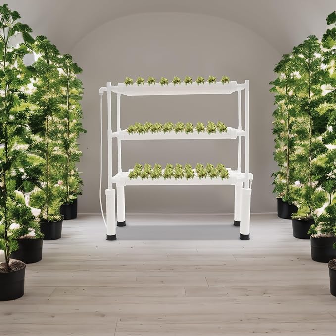 DNYSYSJ 3-Tier Indoor Plant Stand with Grow Light 108-Hole Hydroponic Growing System with Automatic Watering Plant Shelves for Herbs Vegetables Balcony Gardening (37.4X18.9X45.28)