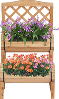 Raised Bed with Trellis Wood Garden Planter Box Free-Standing Planters Outdoor Elevated Garden Bed for Climbing Plants