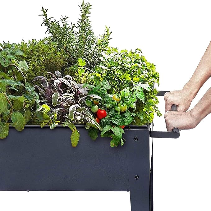 31.5 Tall Raised Garden Bed with Wheels Extra 15.7 W Planter Box (400 lbs Loads) with Storage Shelf &amp HandleHeavy Duty Metal Garden Planter for Vegetables Herbs &amp Flowers Patio &amp Bal