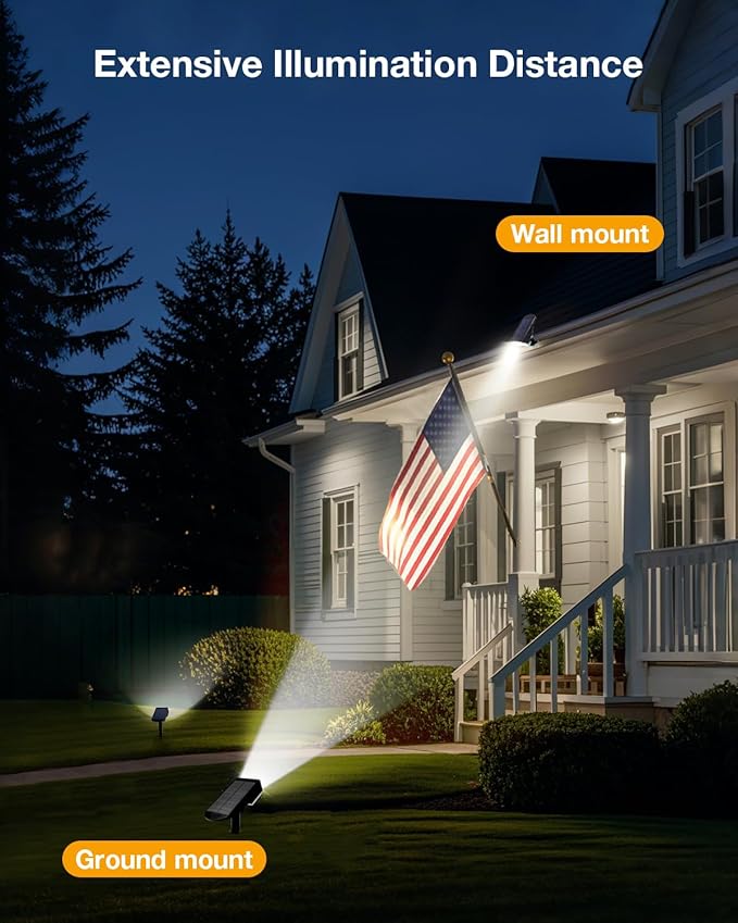 Solar Power Spotlight Outdoor Waterproof Landscape LED Accent Lighting for Yard Tree Plants Walls Path Garden Statues Adjustable BrightnessDusk to Dawn Long Lasting 6 Pack Cool White