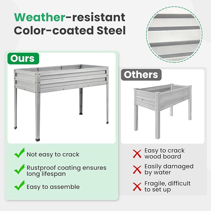 Giantex Raised Garden Bed with Legs 46”x24”x32” Galvanized Steel Planter Box with Drainage Holes for Vegetables Flowers &amp Fruits Freestanding Elevated Planting Bed Easy Assembly (Silver)