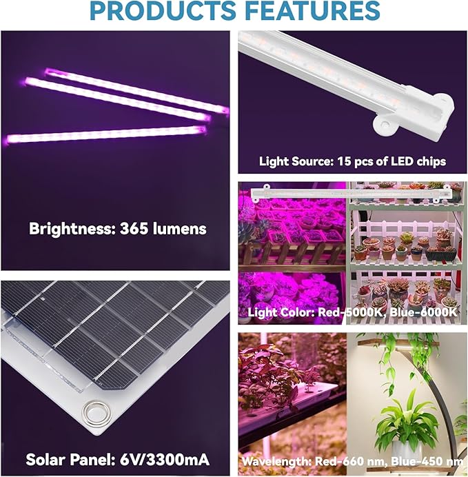 Solar Grow Lights for Outdoor Plants Adjust Gooseneck Grow Light for Indoor Plants Solar Plant Grow Light for Indoor Garden Balcony Greenhouse Herbs Vegetables Flowers Potted (30W)