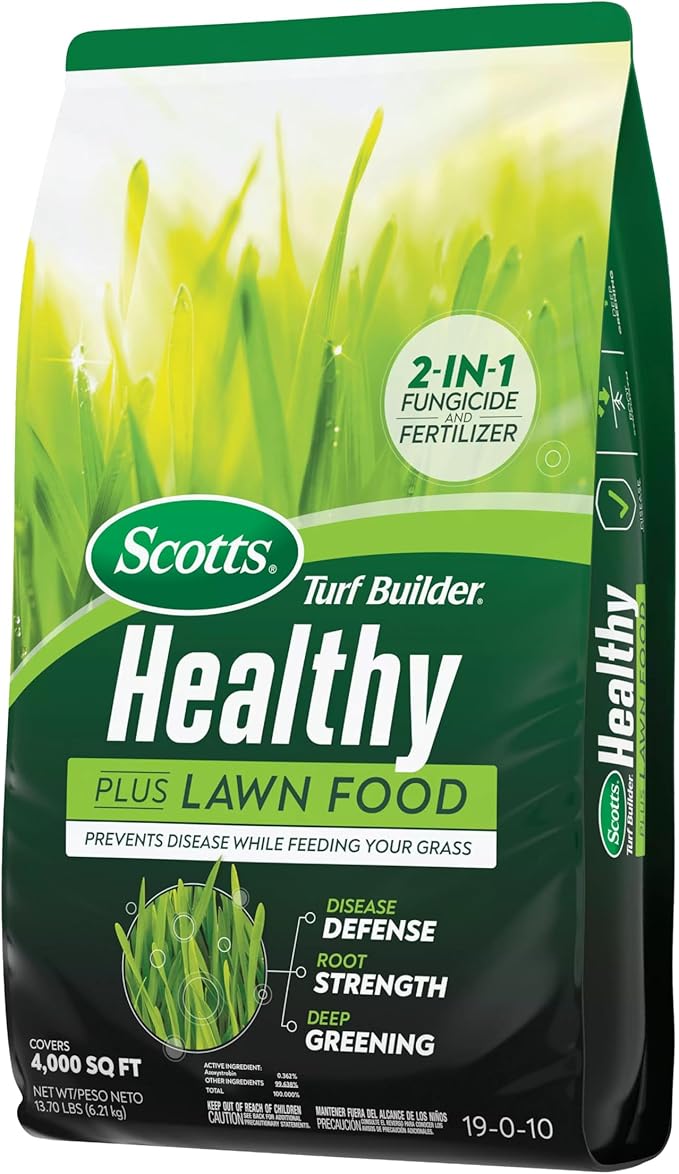 Scotts Turf Builder Healthy Plus Lawn Food 2-in-1 Fungicide and Fertilizer Helps Grass Withstand Summer Stress 4000 sq. ft. 13.70 lbs. (Pack of 2)