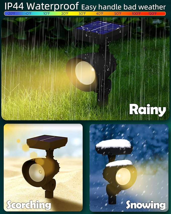 Solar Lights Outdoor Solar Spot Lights Outdoor 6 Pack IP44 Waterproof Solar Spotlights Auto On/Off Solar Powered Garden Lights for Yard Pathway Driveway (Warm White) Bright Pathway