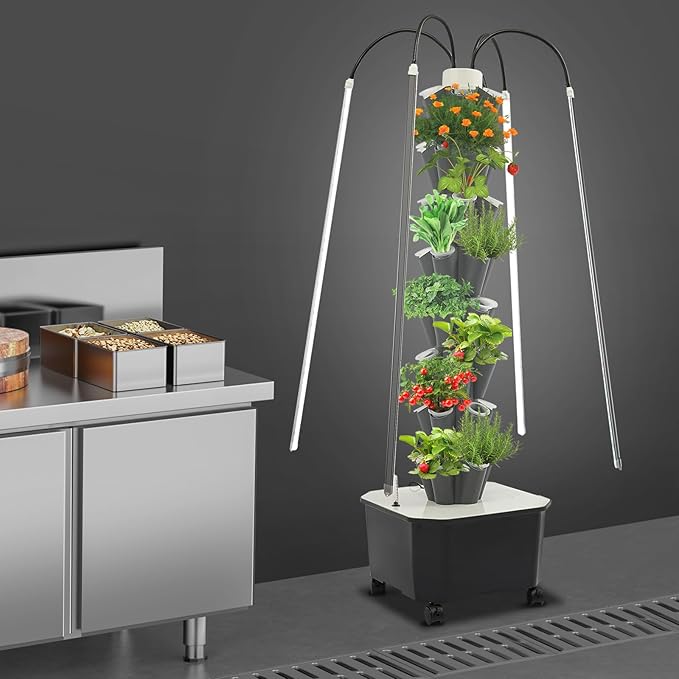 Hydroponic Vertical Growing System w/Grow LED Light 40 Pods Indoor Gardening System w/Water Circulation Hydronic Garden Tower Plants Germination Kit for Fruits Vegetables Herbs