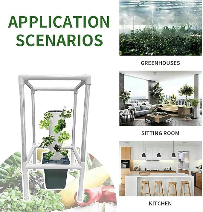 Hydroponics Growing System 25 Pods Hydroponics Tower with LED Grow Light Vertical Herbs Garden Planter Plant Germination Kit Aeroponics Growing Kit with Hydrating Pump Adapter