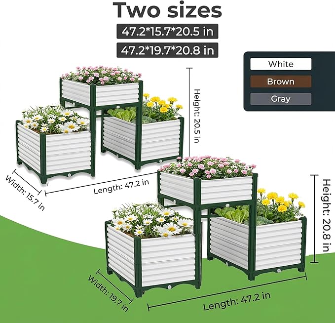 3PCS Raised Garden Beds Outdoor with Legs Planter Box 47x16x21in Reinforced Support Rods Drainage Grid Multi-Combination Options for Vegetables Flowers Herbs Ideal for Balcony Patio Gardening