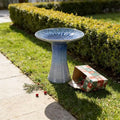 17'' Ceramic Bird Bath for Outside Elegant Tall Outdoor Bird Bath Lightweight Pedestal Glazed Birdbaths for Outdoors with Floral Pattern Blue Ombre