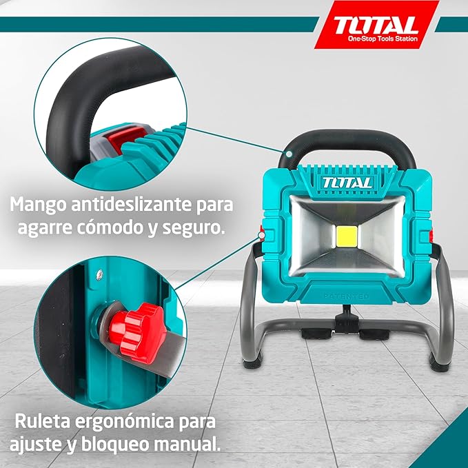 TOTAL - Battery LED Spotlight | 63 x 23 x 3 cm | Blue | 900-1800 Lumens | Rechargeable LED Spotlight for Outdoor Lighting