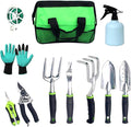 Garden Tool Set with Tote Bag 9-Piece Aluminum Hand Tools Including Pruning Shears Spade Rake &amp Gloves for Digging Weeding &amp Transplanting