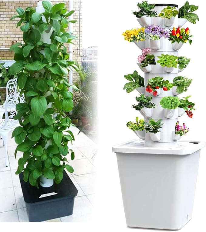 Hydroponics Tower GardenHydroponic Growing SystemGarden Tower Hydroponics Growing System 30-Plant Sites Vertical Garden Planter for Fruits Vegetables and HerbsWhite