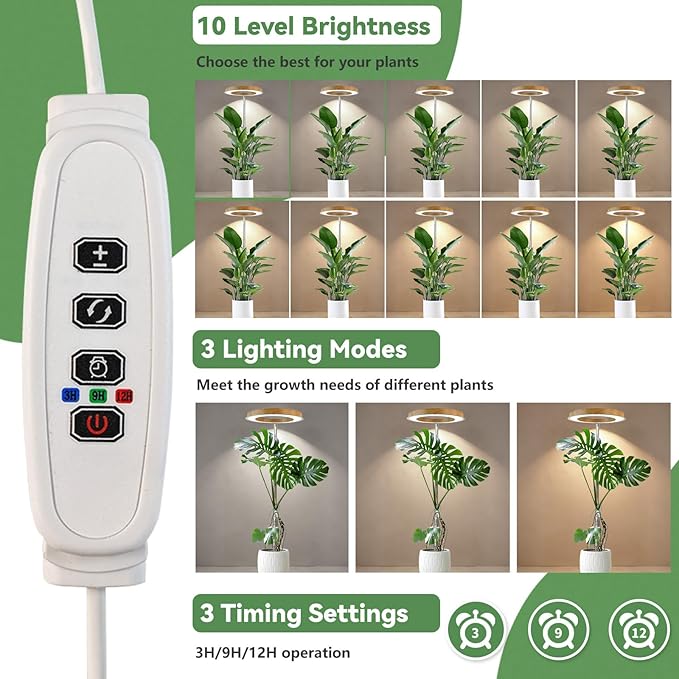 Wood Grain Grow Lights with Base for Indoor Plants Plant Growing Lamp Full Spectrum Plant Lights for Indoor Growing Height Adjustable Small Grow Light