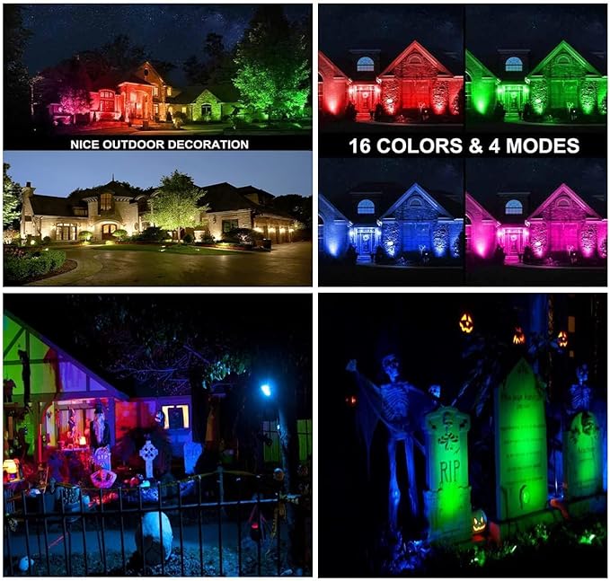 Junview Christmas Decorative RGB 12W Landscape Lights with Remote Control - Waterproof for Yard Garden Path (4Pack)