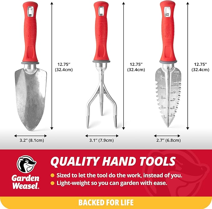 Garden Weasel 3-Piece Hand Tool Combo Set | Trowel Transplanter and Cultivator | Heavy Duty Lawn and Garden Set Digging Planting and Weeding | 91370-Q
