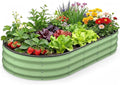 Raised Garden Bed 6×3×1 FT Galvanized Raised Planter Box Oval Vegetable Planting Container with Safety Edge Trim Fruit Green for Backyard Fence Line Side Yard Family Gardening