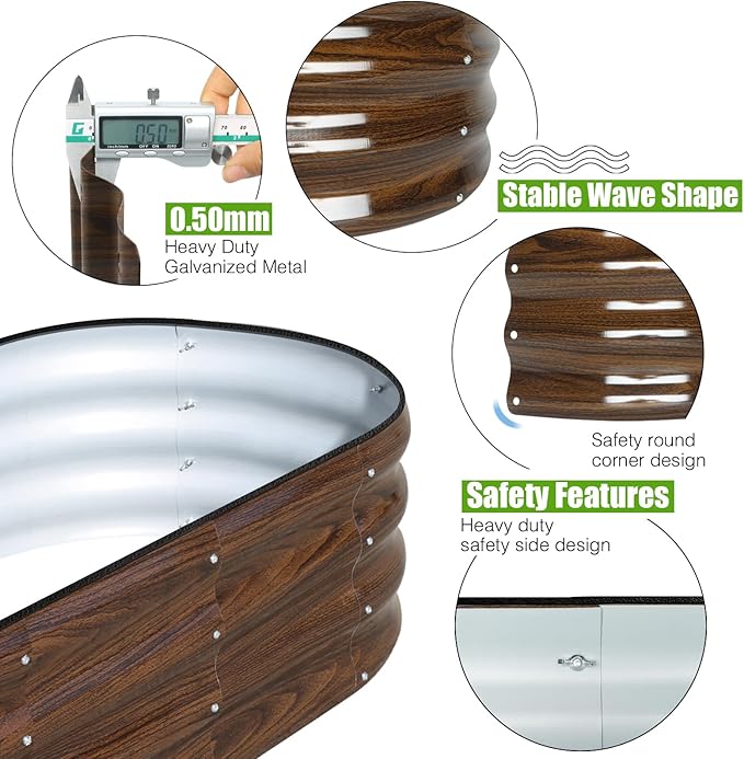 SnugNiture Galvanized Raised Garden Bed Outdoor 2 Pcs 4x2x1ft Oval Metal Planter Box for Planting Plants Vegetables Brown