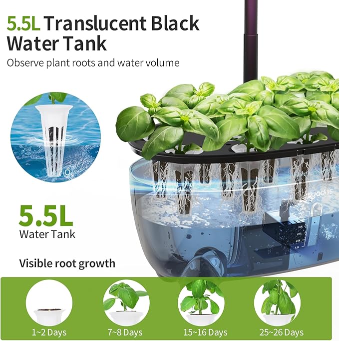 12-Pod Indoor Herb Garden Hydroponics Growing System Kit with LED Grow Light Indoor Gardening System for Herbs Vegetables Lettuce on Countertop (Seeds NOT Included)